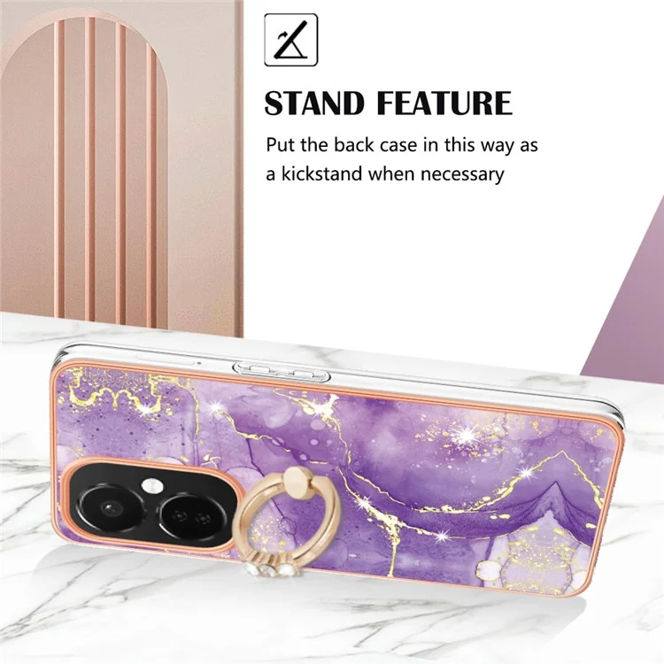 For OnePlus Nord CE3 5G / CE 3 Lite 5G / Nord N30 5G Case with Ring Kickstand Marble Pattern Electroplating TPU Back Cover - Purple 002