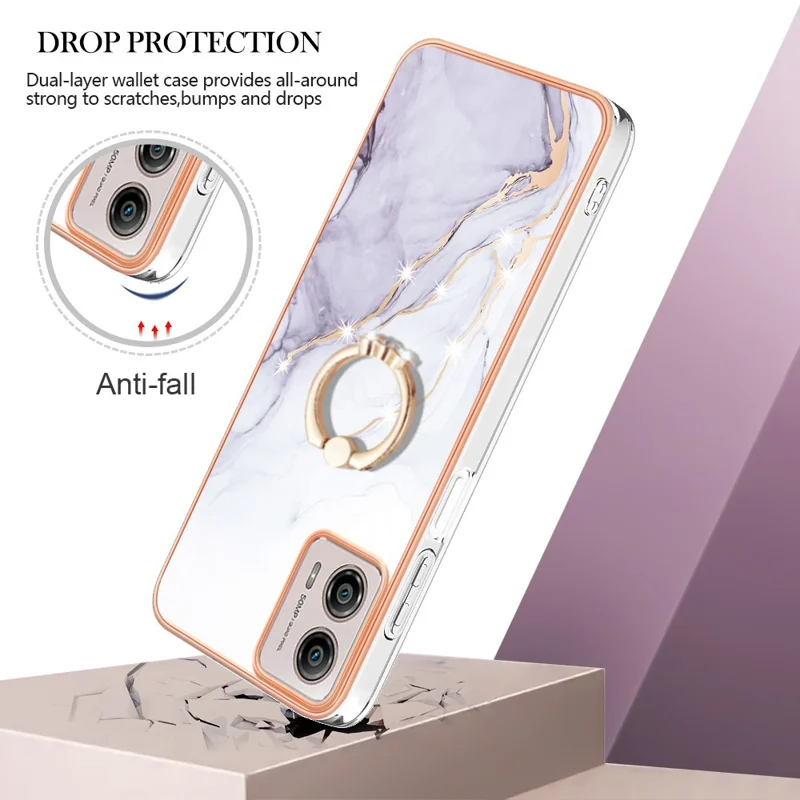 YB IMD Series-10 Für Motorola Moto G53 5G / G23 4G / G13 4G IMD Marmor Telefonabdeckung TPU Drop-proof-kickständer - Weiß 006