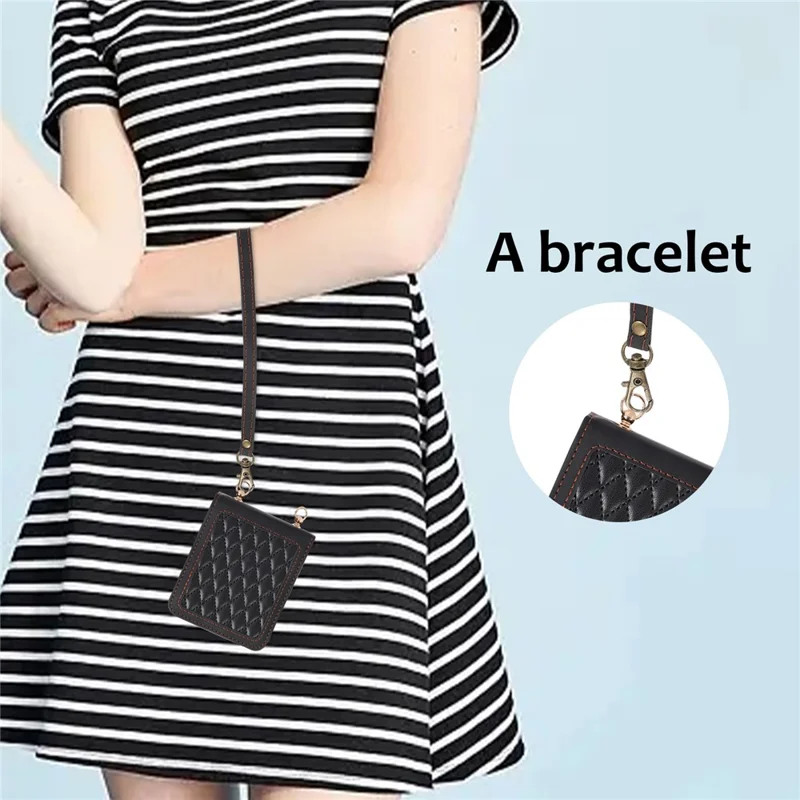 Leather Phone Case for Samsung Galaxy Z Flip4 5G , Rhombus Imprint Cover with Hand Strap and Shoulder Strap - Black