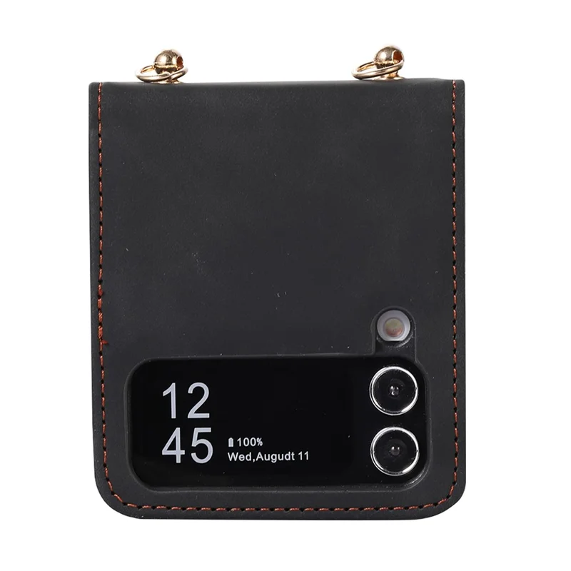 Leather Phone Case for Samsung Galaxy Z Flip4 5G , Rhombus Imprint Cover with Hand Strap and Shoulder Strap - Black