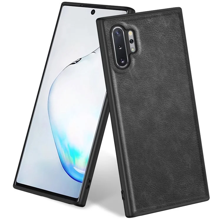 For Samsung Galaxy Note 10 Plus 5G Retro Mobile Phone Case Leather Coated TPU+PC Cover - Black