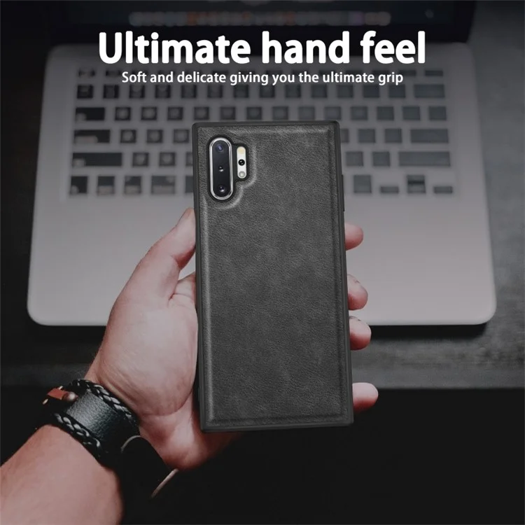 For Samsung Galaxy Note 10 Plus 5G Retro Mobile Phone Case Leather Coated TPU+PC Cover - Black