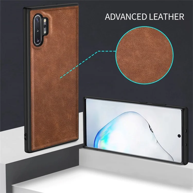 For Samsung Galaxy Note 10 Plus 5G Retro Mobile Phone Case Leather Coated TPU+PC Cover - Black