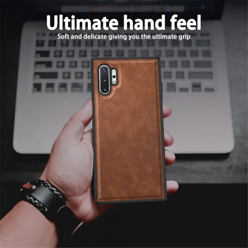 Voor Samsung Galaxy Note 10 Plus 5G Retro Mobiele Telefoonhoesje Leercoating TPU+PC Cover - Bruin