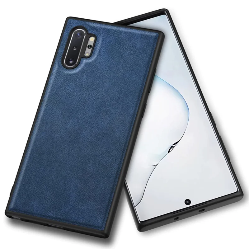 For Samsung Galaxy Note 10 Plus 5G Retro Mobile Phone Case Leather Coated TPU+PC Cover - Blue