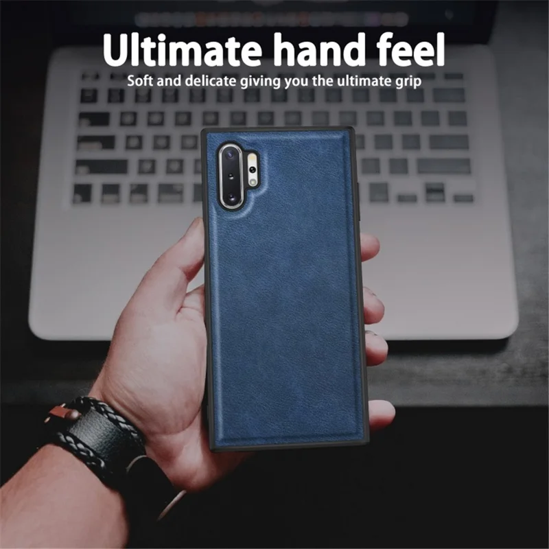 For Samsung Galaxy Note 10 Plus 5G Retro Mobile Phone Case Leather Coated TPU+PC Cover - Blue