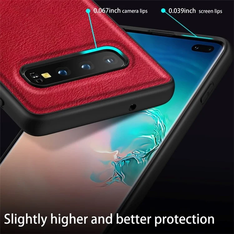 Écouteur de Téléphone Pour Samsung Galaxy S10 Plus, PU en Cuir Enduit Tpu + pc Retro Couverture Arrière - Noir