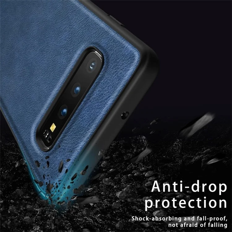 Écouteur de Téléphone Pour Samsung Galaxy S10 Plus, PU en Cuir Enduit Tpu + pc Retro Couverture Arrière - Noir