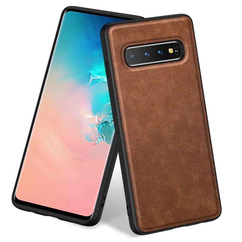 Custodia per telefono per Samsung Galaxy S10 Plus, Retro Back Cover in PU Leather Coated TPU+PC - Marrone