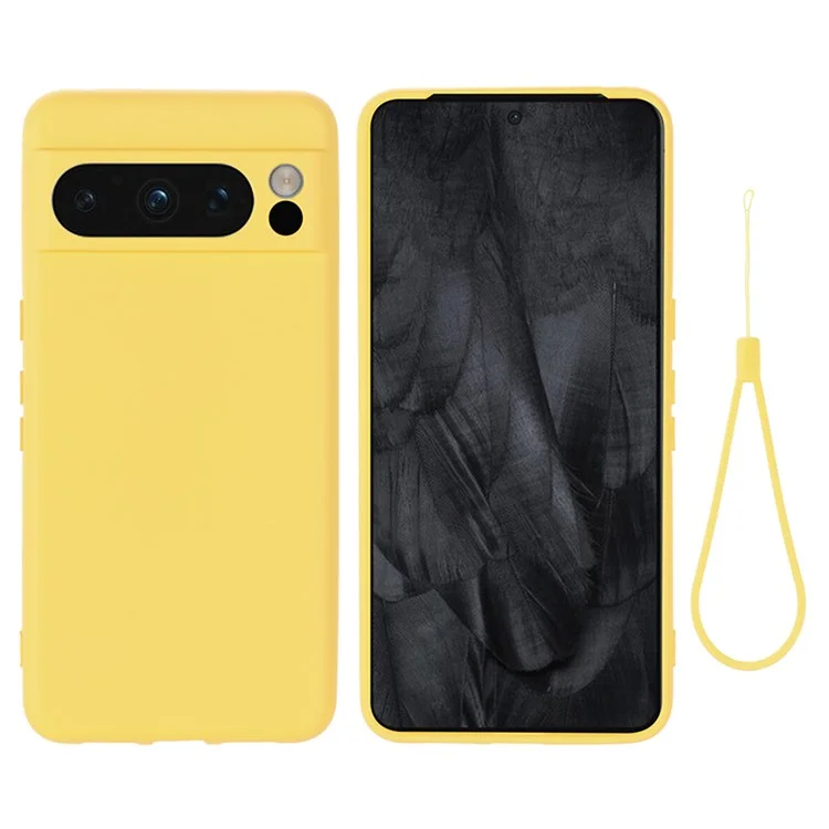 For Google Pixel 8 Pro Liquid Silicone Phone Case Anti-Scratch Back Cover with Soft Lining Design - Yellow