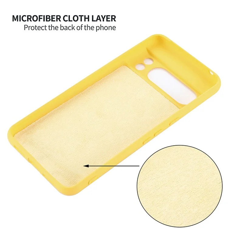 For Google Pixel 8 Pro Liquid Silicone Phone Case Anti-Scratch Back Cover with Soft Lining Design - Yellow