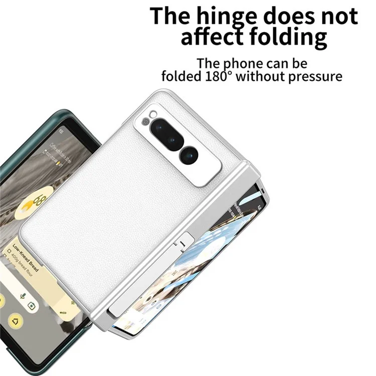 Для чехла Google Pixel Fold Magnetic Hinge Protection Phone Case PU Кожа+PC Cover с закаленной стеклянной пленкой - Кожаная текстура / Серебристый