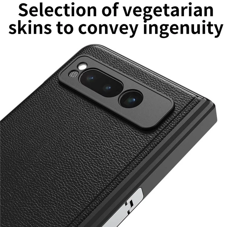 Для чехла Google Pixel Fold Magnetic Hinge Protection Phone Case PU Кожа+PC Cover с закаленной стеклянной пленкой - Кожаная текстура / Серебристый