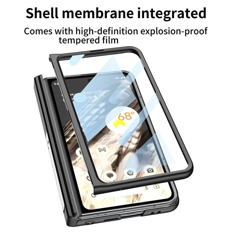 Для чехла Google Pixel Fold Magnetic Hinge Protection Phone Case PU Кожа+PC Cover с закаленной стеклянной пленкой - Кожаная текстура / Серебристый