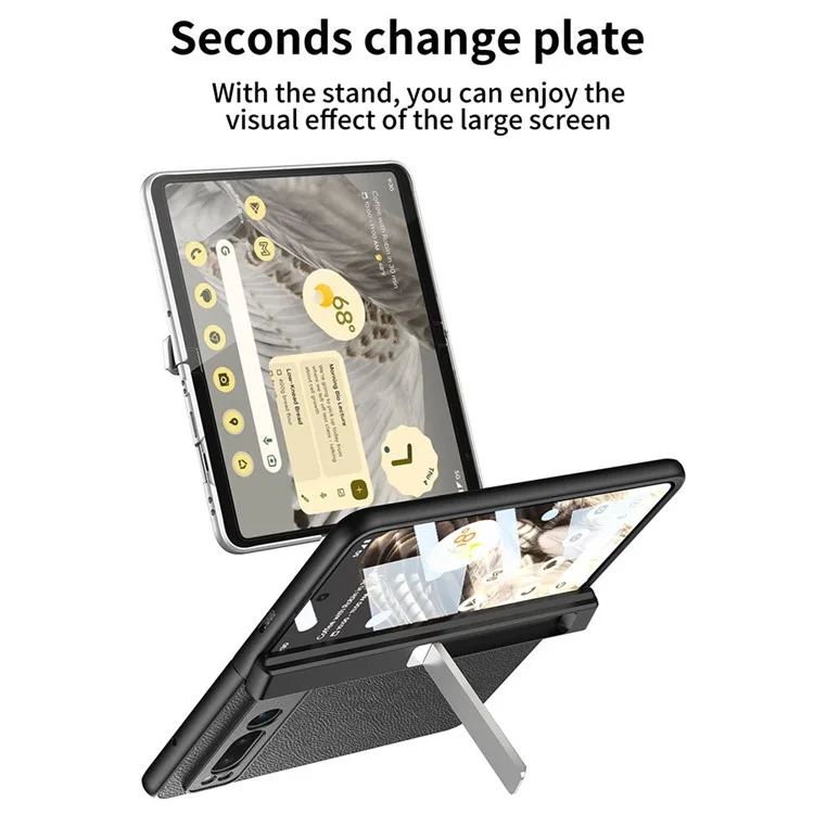Для чехла Google Pixel Fold Magnetic Hinge Protection Phone Case PU Кожа+PC Cover с закаленной стеклянной пленкой - Кожаная текстура / Серебристый