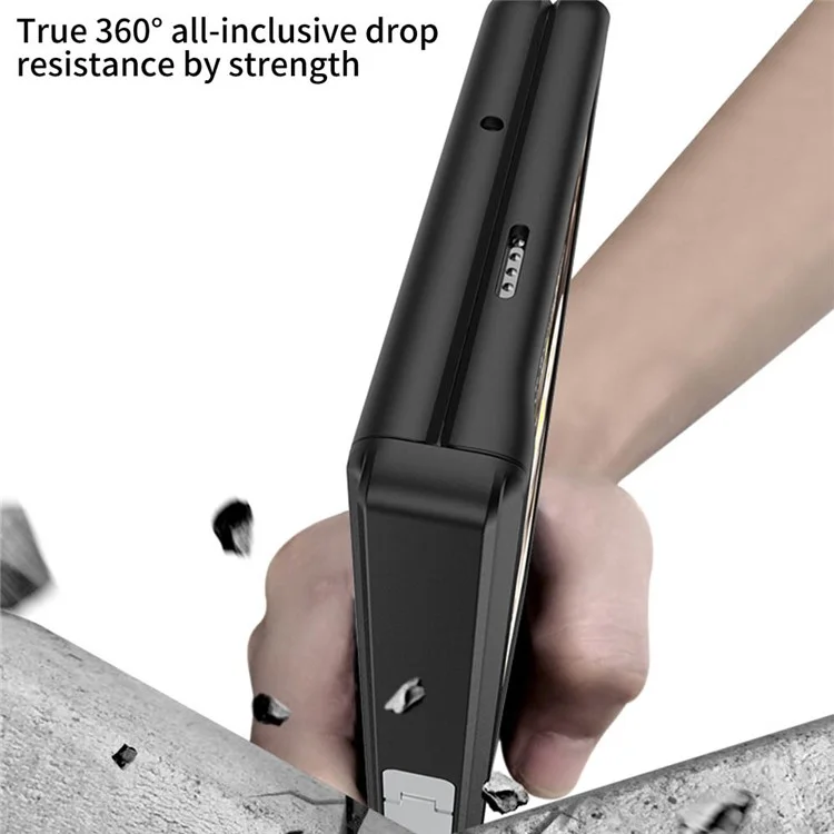 Для чехла Google Pixel Fold Magnetic Hinge Protection Phone Case PU Кожа+PC Cover с закаленной стеклянной пленкой - Кожаная текстура / Серебристый