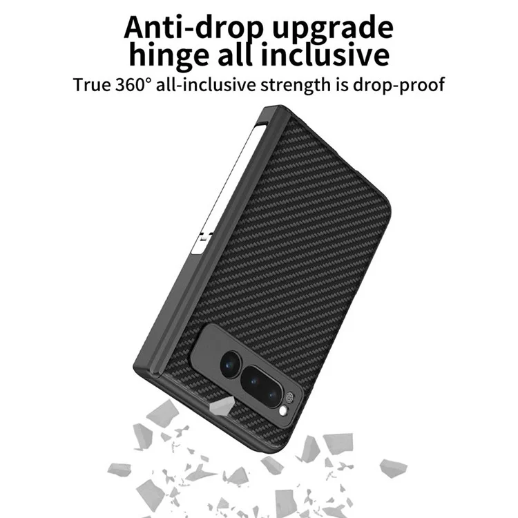 Для чехла Google Pixel Fold Magnetic Hinge Protection Phone Case PU Кожа+PC Cover с закаленной стеклянной пленкой - Кожаная текстура / Серебристый