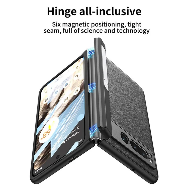 Для чехла Google Pixel Fold Magnetic Hinge Protection Phone Case PU Кожа+PC Cover с закаленной стеклянной пленкой - Кожаная текстура / Серебристый