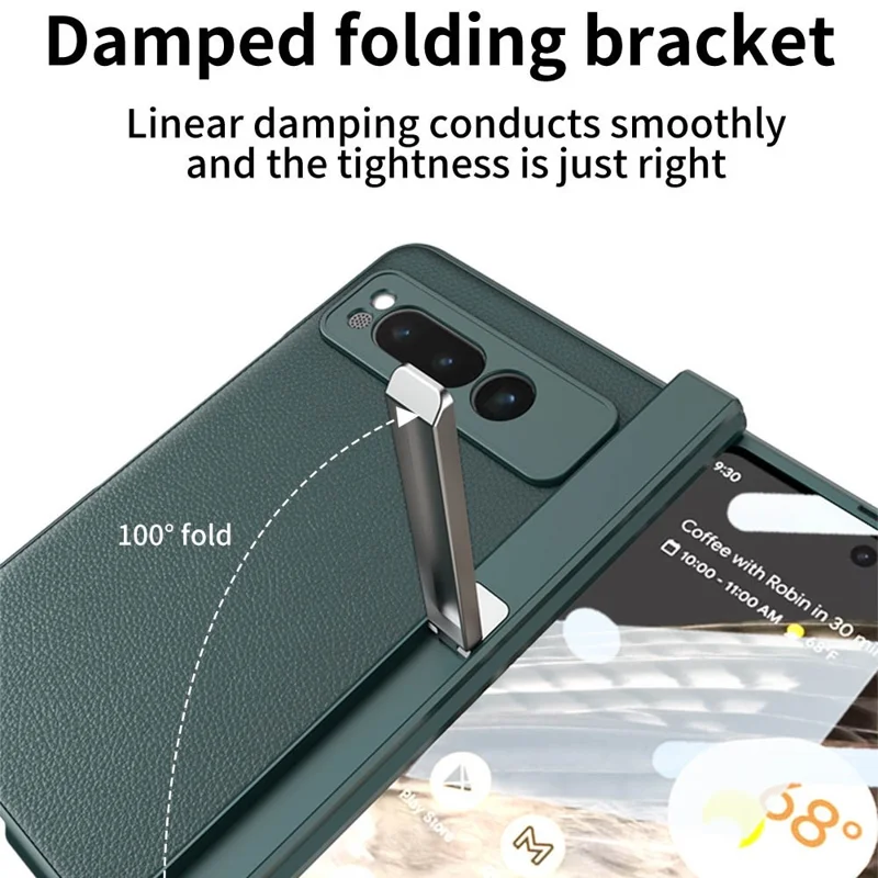 For Google Pixel Fold Magnetic Hinge Protection Phone Case PU Leather+PC Cover with Tempered Glass Film - Leather Texture / Green