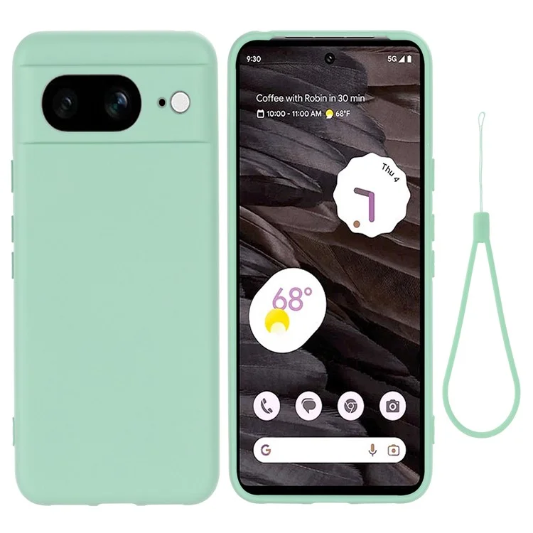 Pour Google Pixel 8 Anti-Fingerprint Cell Phone Case Liquid Silicone+Soft Lining Phone Case Back Cover - Vert