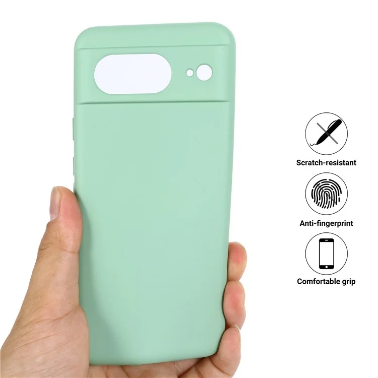 Pour Google Pixel 8 Anti-Fingerprint Cell Phone Case Liquid Silicone+Soft Lining Phone Case Back Cover - Vert