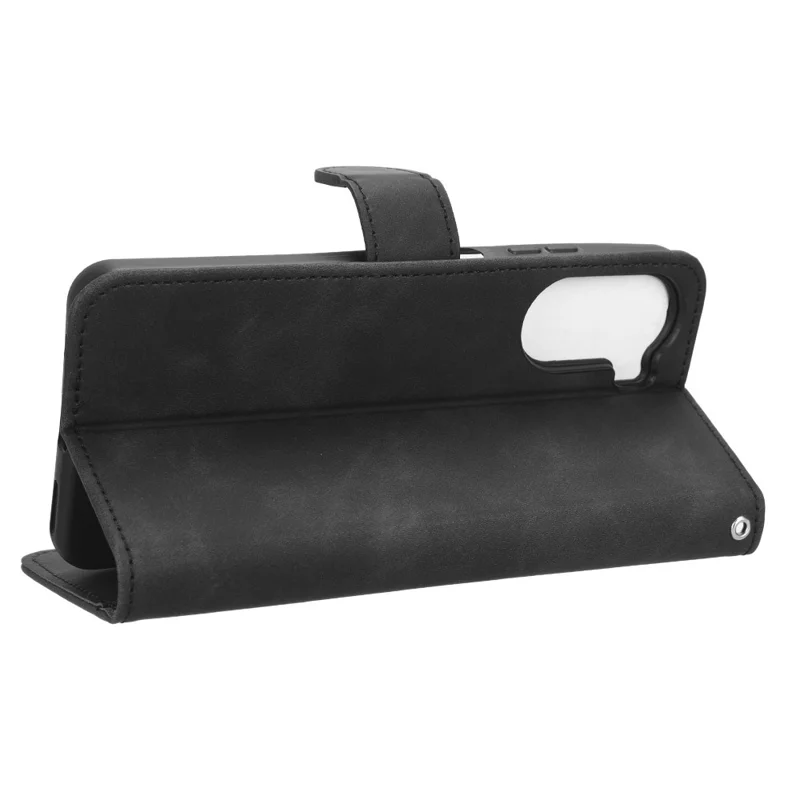 For ZTE Axon 40 Lite Skin-touch PU Leather Cover Wallet Flip Magnetic Closure Stand Cell Phone Case - Black