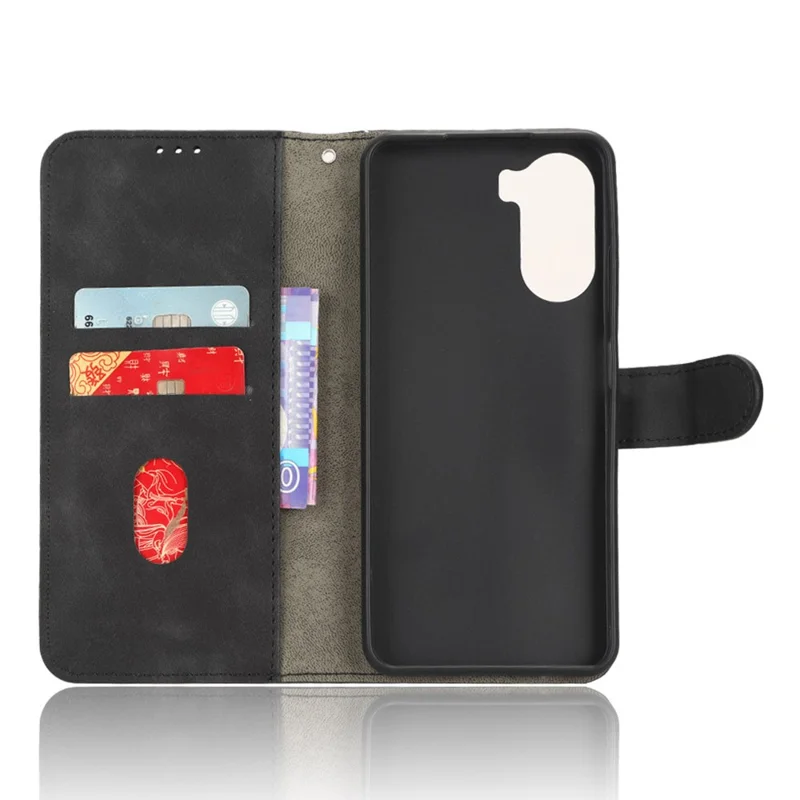 For ZTE Axon 40 Lite Skin-touch PU Leather Cover Wallet Flip Magnetic Closure Stand Cell Phone Case - Black