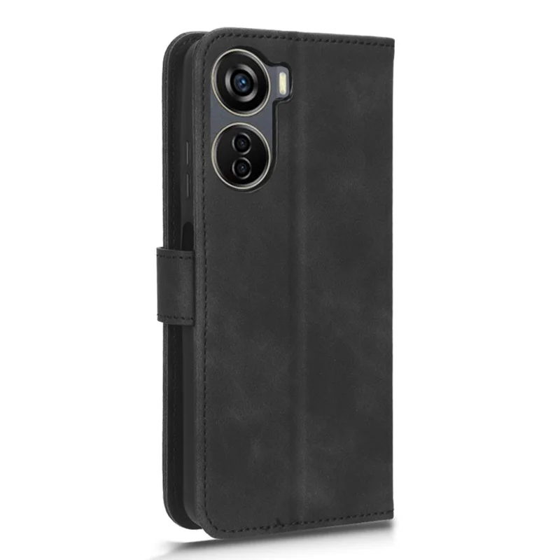 For ZTE Axon 40 Lite Skin-touch PU Leather Cover Wallet Flip Magnetic Closure Stand Cell Phone Case - Black