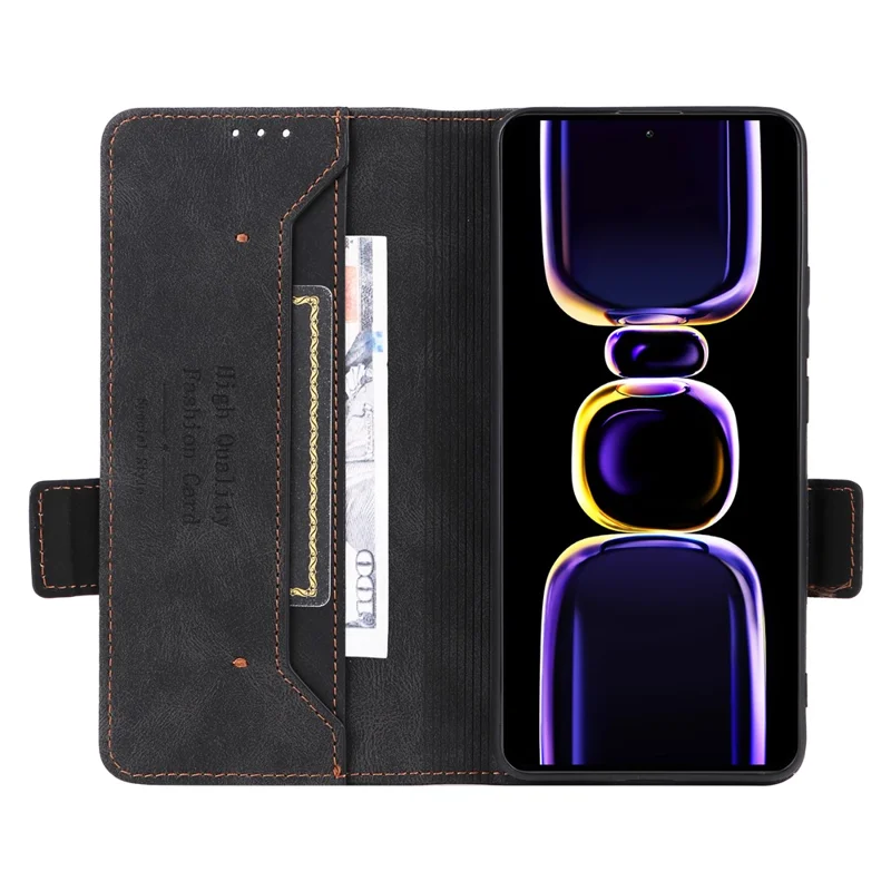 For Xiaomi Poco F5 Pro 5G / Redmi K60 Pro 5G / K60 5G Shockproof Phone Case Hardware Decor Stand Wallet PU Leather Cover - Black