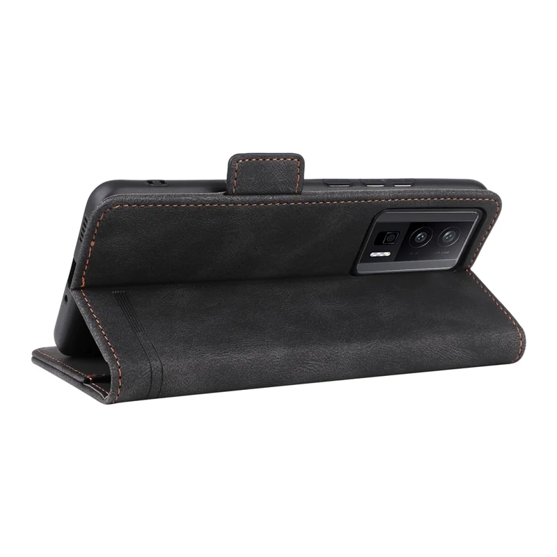 For Xiaomi Poco F5 Pro 5G / Redmi K60 Pro 5G / K60 5G Shockproof Phone Case Hardware Decor Stand Wallet PU Leather Cover - Black