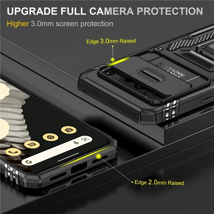 Für Google Pixel 8 Pro Armor Series Kickstand Phone Case Slide Camera Protection PC + TPU Cover - Schwarz
