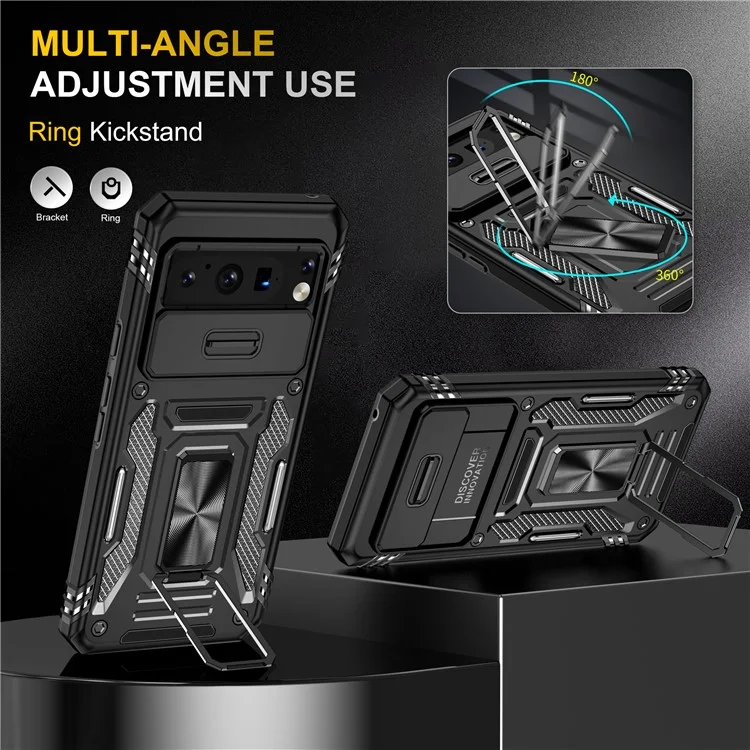 Für Google Pixel 8 Pro Armor Series Kickstand Phone Case Slide Camera Protection PC + TPU Cover - Schwarz
