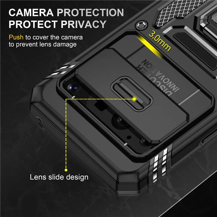 Für Google Pixel 8 Pro Armor Series Kickstand Phone Case Slide Camera Protection PC + TPU Cover - Schwarz