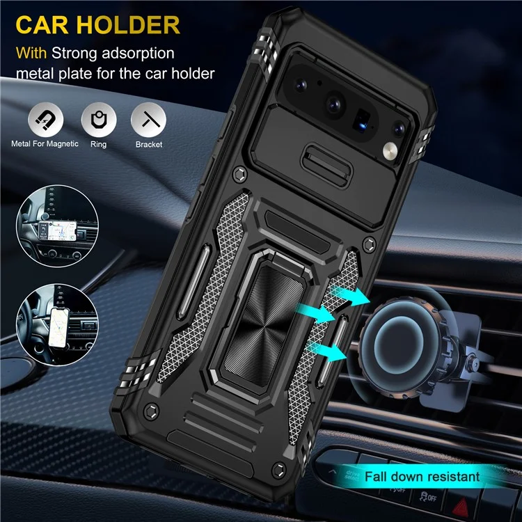 Für Google Pixel 8 Pro Armor Series Kickstand Phone Case Slide Camera Protection PC + TPU Cover - Schwarz