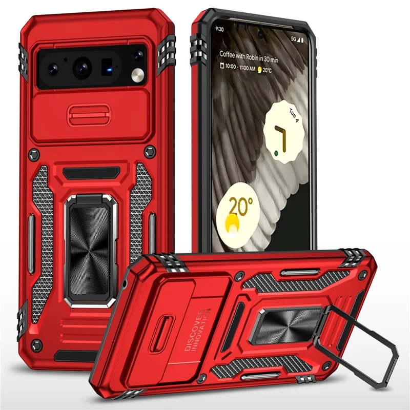 For Google Pixel 8 Pro Armor Series Kickstand Phone Case Slide Camera Protection PC + TPU Cover - Red