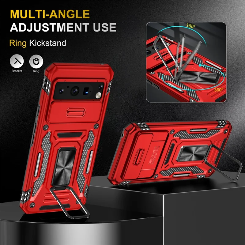 For Google Pixel 8 Pro Armor Series Kickstand Phone Case Slide Camera Protection PC + TPU Cover - Red