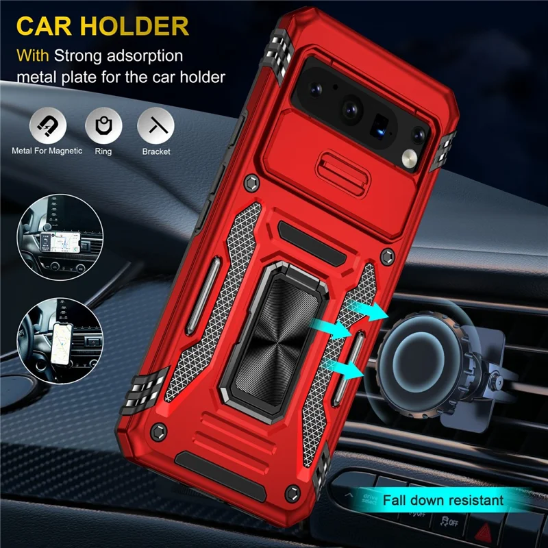 For Google Pixel 8 Pro Armor Series Kickstand Phone Case Slide Camera Protection PC + TPU Cover - Red