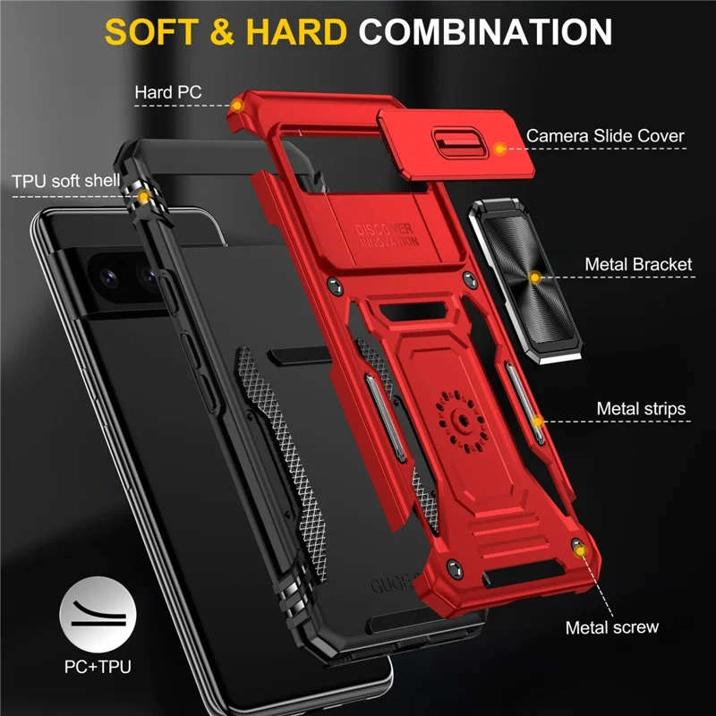For Google Pixel 8 Pro Armor Series Kickstand Phone Case Slide Camera Protection PC + TPU Cover - Red