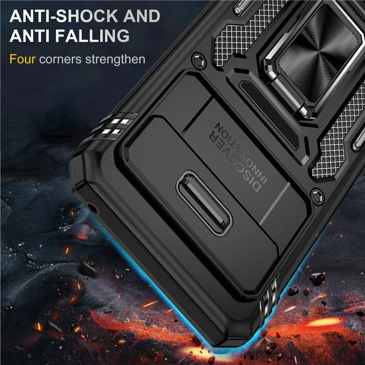 Pour Google Pixel 8 Armor Series PC + Étui de téléphone TPU avec anneau de support et fenêtre coulissante pour caméra - Noir