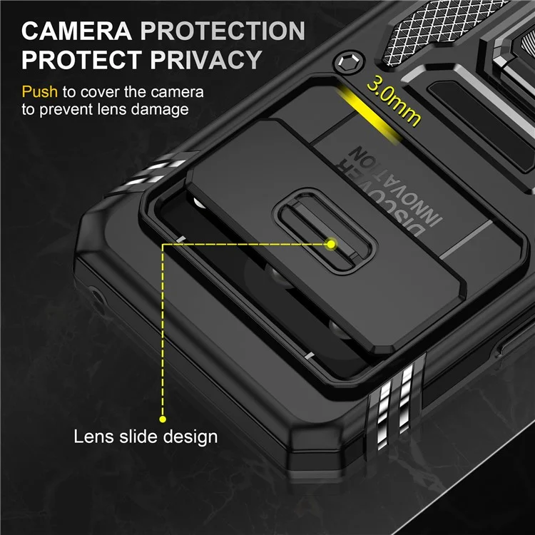 Pour Google Pixel 8 Armor Series PC + Étui de téléphone TPU avec anneau de support et fenêtre coulissante pour caméra - Noir