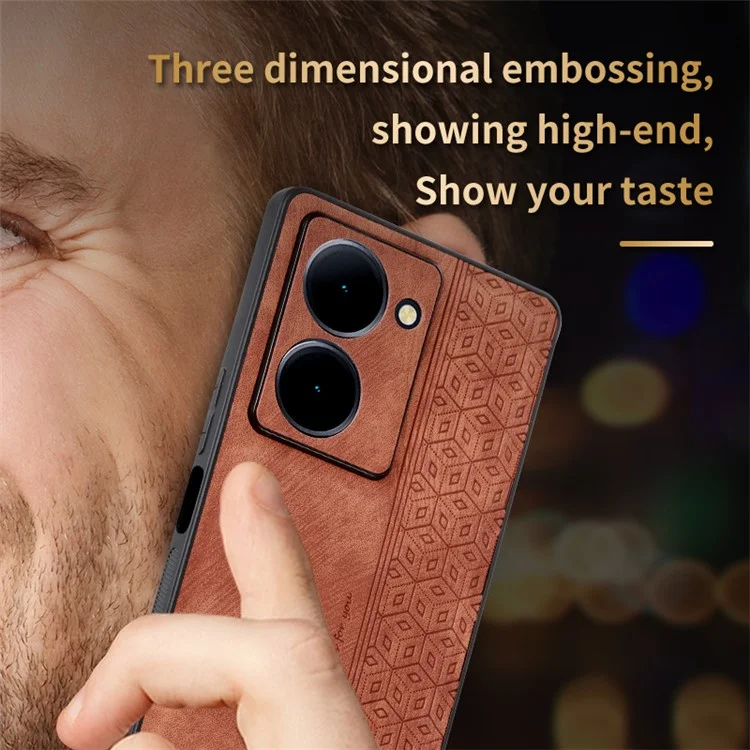 AZNS For vivo Y78 5G Funda de teléfono móvil Funda de piel de imitación + TPU con estampado Funda protectora antiara ñazos - Marrón
