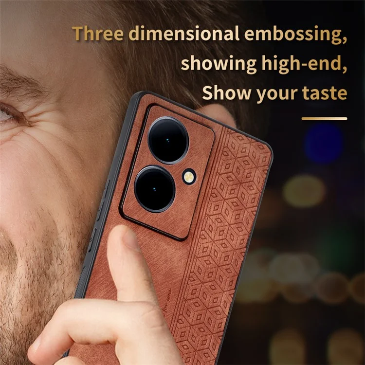 AZNS Mobile Phone Case for vivo Y78+ 5G , Shockproof PU Leather+TPU Imprinted Pattern Phone Cover - Brown
