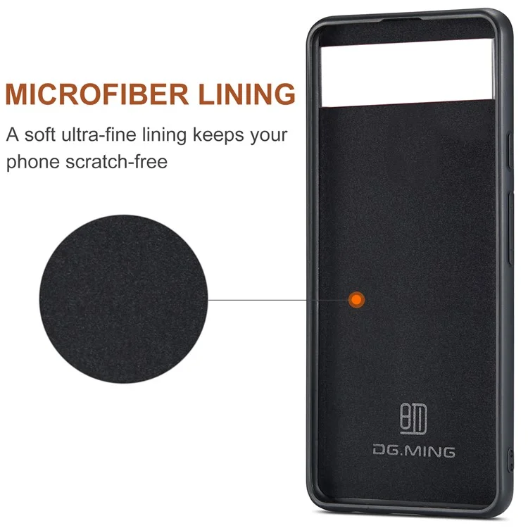 DG.MING M1 Series For Google Pixel 7a Detachable Magnetic Wallet Kickstand Phone Case PC+TPU+PU Leather Back Cover - Black