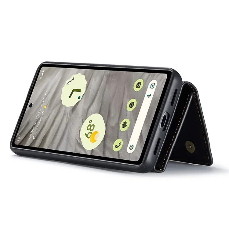 DG.MING M1 Series For Google Pixel 7a Detachable Magnetic Wallet Kickstand Phone Case PC+TPU+PU Leather Back Cover - Black