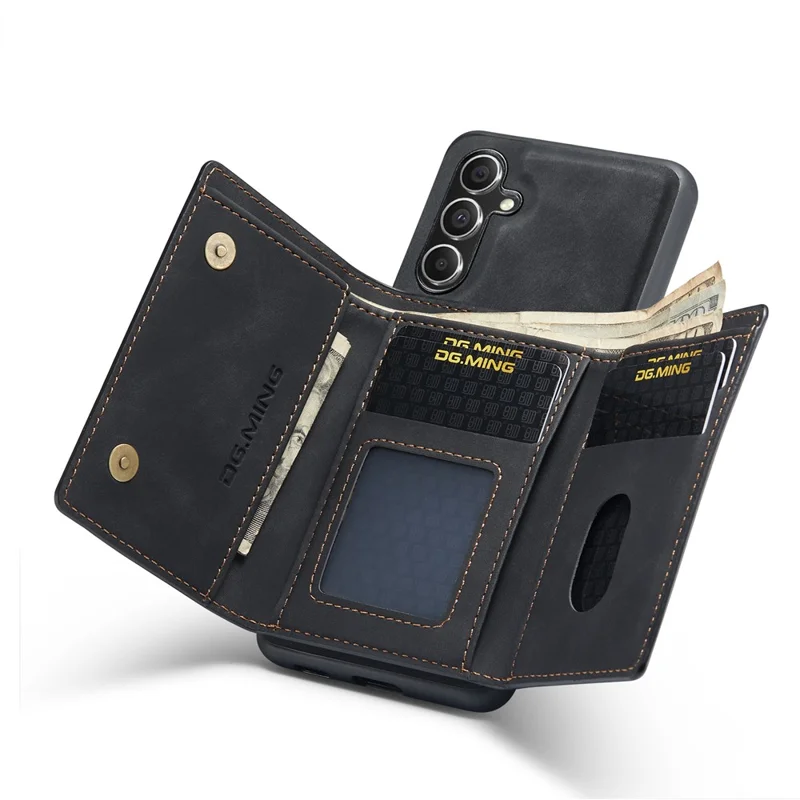 DG.MING M1 Series For Samsung Galaxy A34 5G PC+TPU+PU Leather Anti-drop Cover Magnetic Wallet Kickstand Phone Case - Black