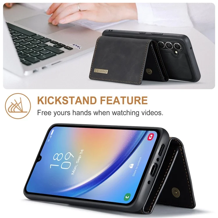 DG.MING M1 Series For Samsung Galaxy A34 5G PC+TPU+PU Leather Anti-drop Cover Magnetic Wallet Kickstand Phone Case - Black