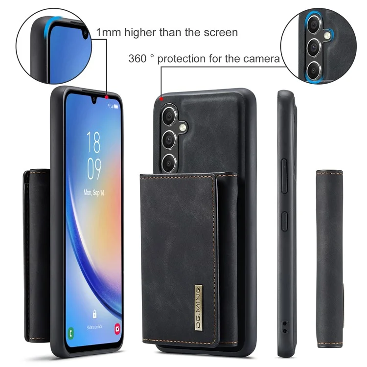 DG.MING M1 Series For Samsung Galaxy A34 5G PC+TPU+PU Leather Anti-drop Cover Magnetic Wallet Kickstand Phone Case - Black