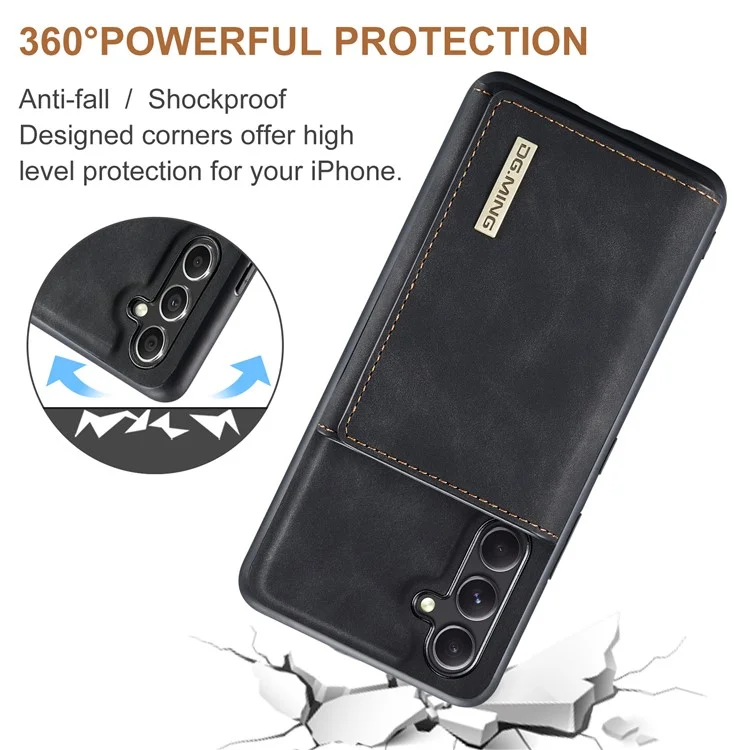DG.MING M1 Series For Samsung Galaxy A14 5G / A14 4G Funda de Cartera Magnética con Soporte para Teléfono Carcasa Trasera de PC+TPU Recubierta de Cuero - Negro