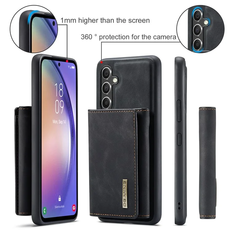 DG.MING M1 Series For Samsung Galaxy A14 5G / A14 4G Funda de Cartera Magnética con Soporte para Teléfono Carcasa Trasera de PC+TPU Recubierta de Cuero - Negro