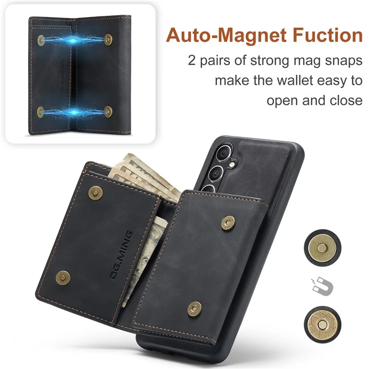 DG.MING M1 Series For Samsung Galaxy A14 5G / A14 4G Funda de Cartera Magnética con Soporte para Teléfono Carcasa Trasera de PC+TPU Recubierta de Cuero - Negro